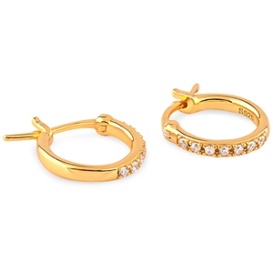 Gold Plated Sterling Silver Huggy Earrings with Claw Set Cubic Zirconia