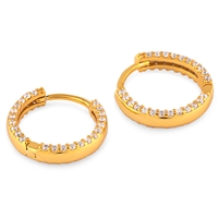 Gold Plated Sterling Silver Huggy Earrings with Bead Set Cubic Zirconia
