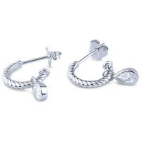 Silver Huggy Earrings with Bezel Set Dangling Pear Shaped Cubic Zirconia