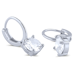 Silver Huggy Earrings with Solitaire Claw Set Round Cubic Zirconia