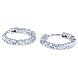 Sterling Silver Huggy Earrings with Claw Set Cubic Zirconia