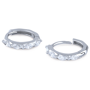 Sterling Silver Huggy Earrings with Marquise Cut Cubic Zirconia