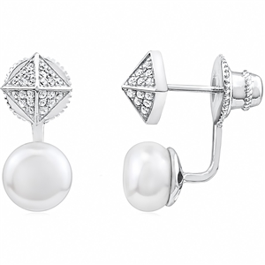 Silver Freshwater Pearl Earring with CZ - Micro Set