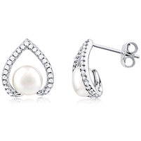 Silver Freshwater Pearl Earring with CZ