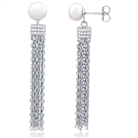 Silver Freshwater Tassel Earrings with CZ