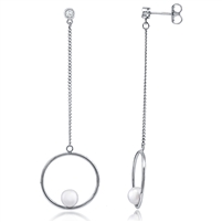 Silver Faux Pearl Earrings with CZ