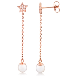Silver Rose Gold Plated Faux Pearl Earring With CZ