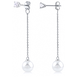 Silver Faux Pearl Earring with CZ