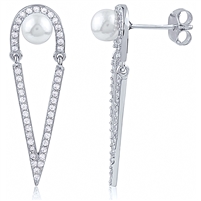 Silver Faux Pearl Earring with CZ