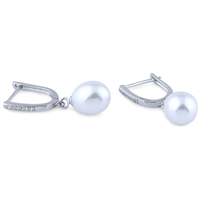 Sterling Silver Freshwater Pearl Drop Earrings with Cubic Zirconia