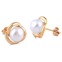 Yellow Gold Plated Sterling Silver Freshwater Pearl Stud Earrings
