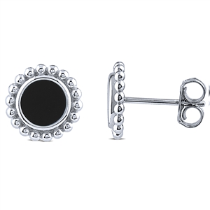 Plain Silver Stud Earrings with Onyx Stone