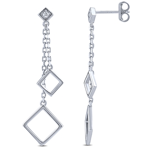 Silver Dangling Earrings with White CZ Stones