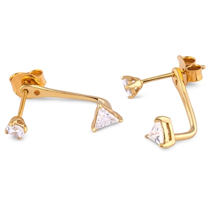 Silver Stud Jacket Earrings with White CZ Stones and Yellow Gold Plating