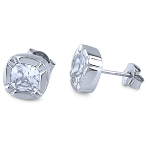 Silver Stud Earrings with White CZ Stones