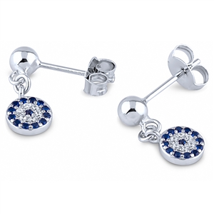 Silver Evil Eye Earrings with White and Blue CZ Stones