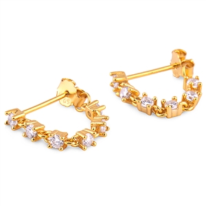 Silver Drop Earring with White CZ Stones and Yellow Gold Plating