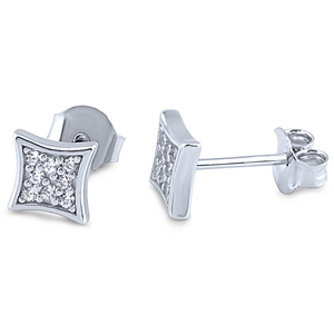 Silver Stud Earrings with White CZ Stones