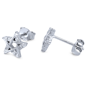 Silver Star Earrings with White CZ Stones