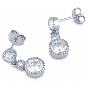 Silver Dangling Earrings with White CZ Stones