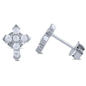 Silver Cross Stud Earrings with White CZ