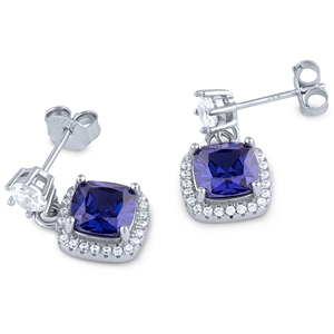 Silver Earrings with Tanzanite CZ Stone in the Center and White CZ around