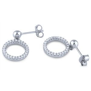Silver Dangle Circle Earrings with White CZ