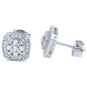 Silver Stud Earrings with White CZ Stones