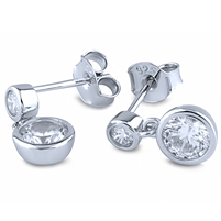 Sterling Silver Drop Earrings with Bezel Set White CZ