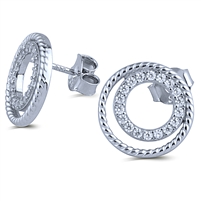 Sterling Silver Stud Double Circle Earrings with Claw Set White CZ