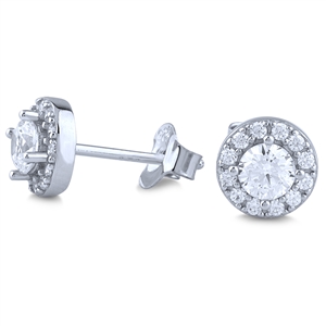 Sterling Silver Stud Earrings with Claw Set Cubic Zirconia