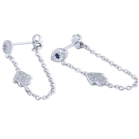 Sterling Silver Evil Eye and Hamsa Earrings with Pave Set Cubic Zirconia