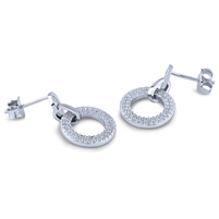 Sterling Silver Round Disk Earrings with Claw Set Cubic Zirconia