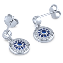 Sterling Silver Evil Eye Style Earrings with Blue and White Cubic Zirconia