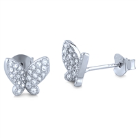 Sterling Silver Butterfly Earrings with Pave Set Cubic Zirconia