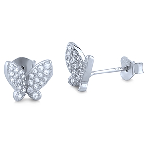 Sterling Silver Butterfly Earrings with Pave Set Cubic Zirconia