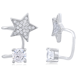 Silver Cuff Earrings with CZ