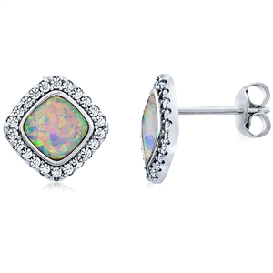 Silver Earrings with Synthetic Opal and CZ