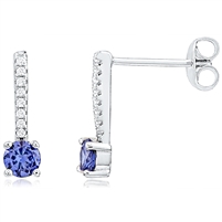 Silver Earrings With CZ  and Blue CZ Stone