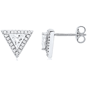 Silver Triangle Stud Earring with CZ