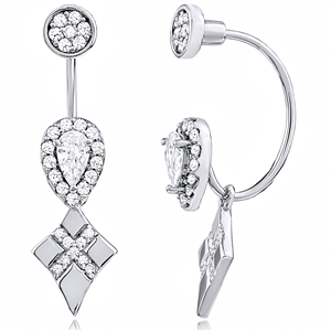 Silver Pear Shape Halo Earring with CZ