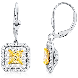 Silver Earrings with Princes Cut Yellow and White CZ