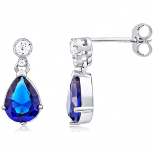 Silver Earrings- Pear Shape with Blue and White CZ