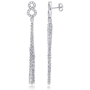 Silver Chain Tassel Earrings with CZ