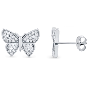 Silver Butterfly Earrings with CZ