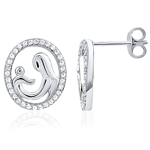 Silver Mother And Child Earring with CZ