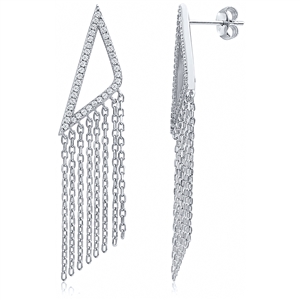 Silver Triangle Tassel Earrings with CZ