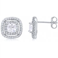 Silver Halo Stud Earrings with CZ