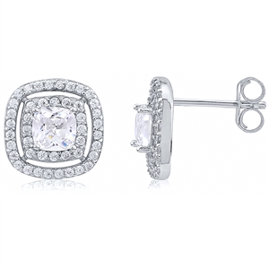 Silver Halo Stud Earrings with CZ