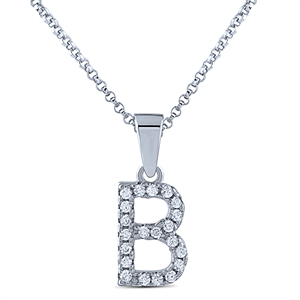 Sterling Silver Initial Necklace with Cubic Zirconia - Letter B